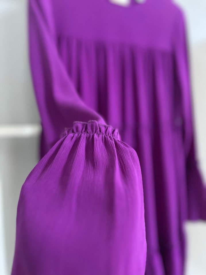 Mor Uzun Kollu Bol Kesim Hamile Tunik - Görsel 3