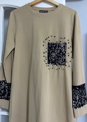 Boncuk Detaylı Bej Uzun Kollu Tunik - Görsel 2