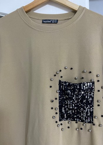 Boncuk Detaylı Bej Uzun Kollu Tunik - Görsel 3