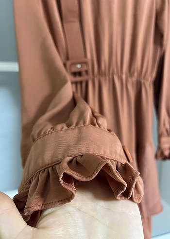 Kadın Kemerli Uzun Kahverengi Elbise - Görsel 4