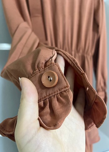 Kadın Kemerli Uzun Kahverengi Elbise - Görsel 5