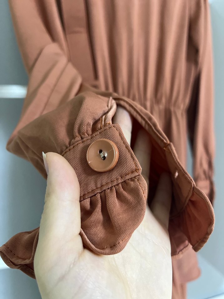 Kadın Kemerli Uzun Kahverengi Elbise - Görsel 5