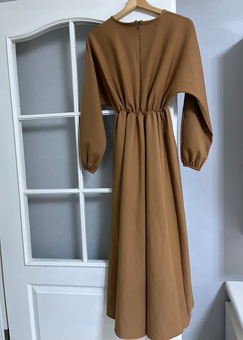Kahverengi Uzun Kollu Drapeli Kadın Elbise - Görsel 6
