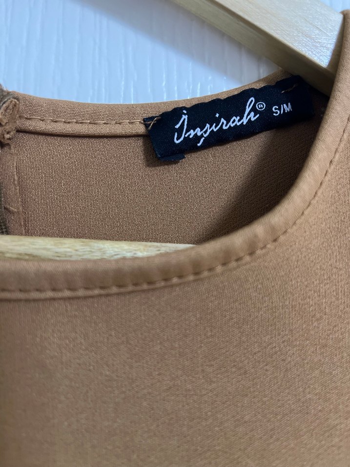 Kahverengi Uzun Kollu Drapeli Kadın Elbise - Görsel 5