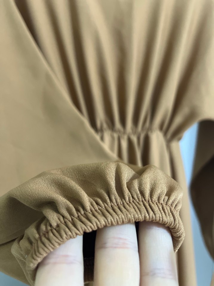 Kahverengi Uzun Kollu Drapeli Kadın Elbise - Görsel 4