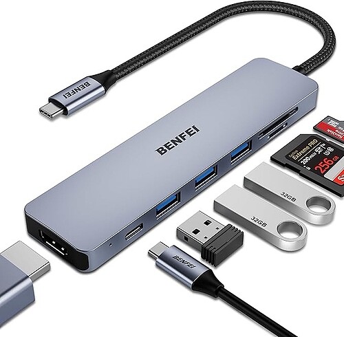 Benfei USB C HUB 7 in 1 HDMI 4K@60Hz Sertifikalı 100w