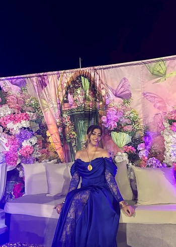 Straplez Mavi Uzun Bohem Kadın Abiye - Görsel 3