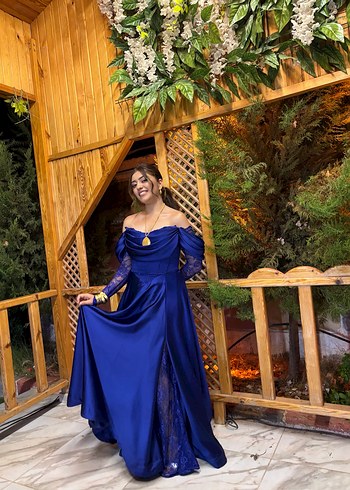 Straplez Mavi Uzun Bohem Kadın Abiye - Görsel 7