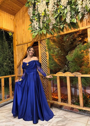 Straplez Mavi Uzun Bohem Kadın Abiye - Görsel 10