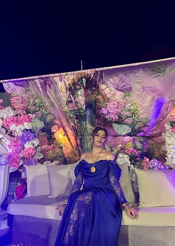 Straplez Mavi Uzun Bohem Kadın Abiye - Görsel 4