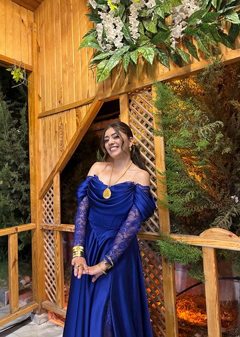 Straplez Mavi Uzun Bohem Kadın Abiye - Görsel 9