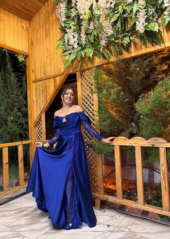 Straplez Mavi Uzun Bohem Kadın Abiye - Görsel 11