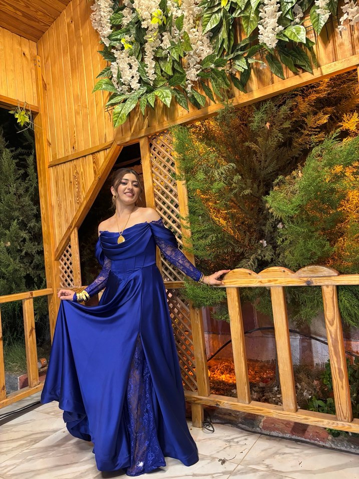 Straplez Mavi Uzun Bohem Kadın Abiye - Görsel 2