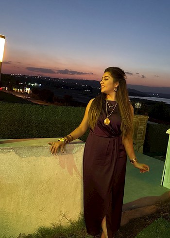 Mor Drapeli Uzun Askılı Kadın Elbise - Görsel 2