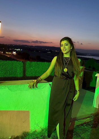 Mor Drapeli Uzun Askılı Kadın Elbise - Görsel 3