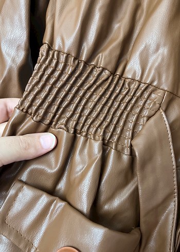 Kemerli Kahverengi Deri Kadın Ceket - Görsel 4