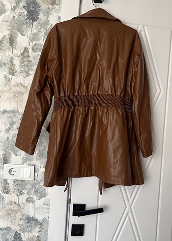 Kemerli Kahverengi Deri Kadın Ceket - Görsel 6