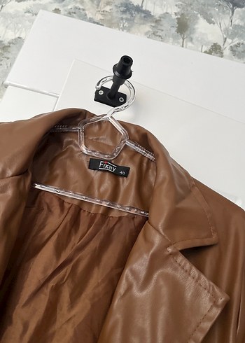 Kemerli Kahverengi Deri Kadın Ceket - Görsel 5