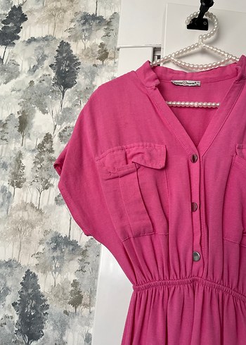 Pembe V Yaka Uzun Hamile Elbisesi - Görsel 6