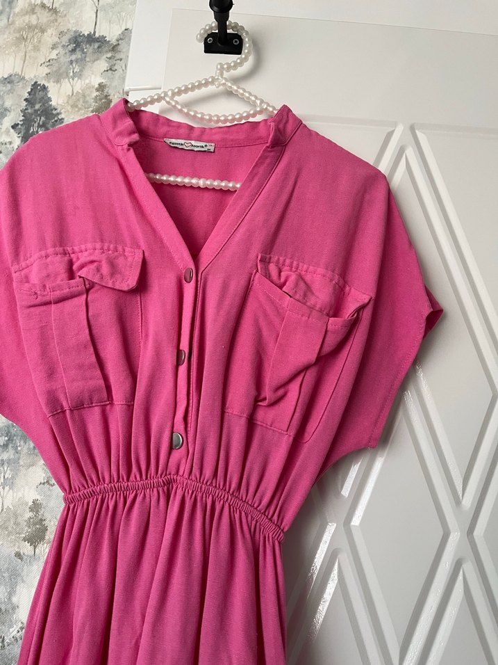 Pembe V Yaka Uzun Hamile Elbisesi - Görsel 3