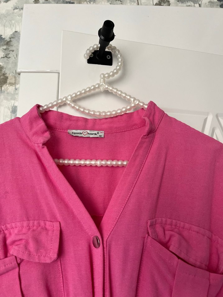 Pembe V Yaka Uzun Hamile Elbisesi - Görsel 5