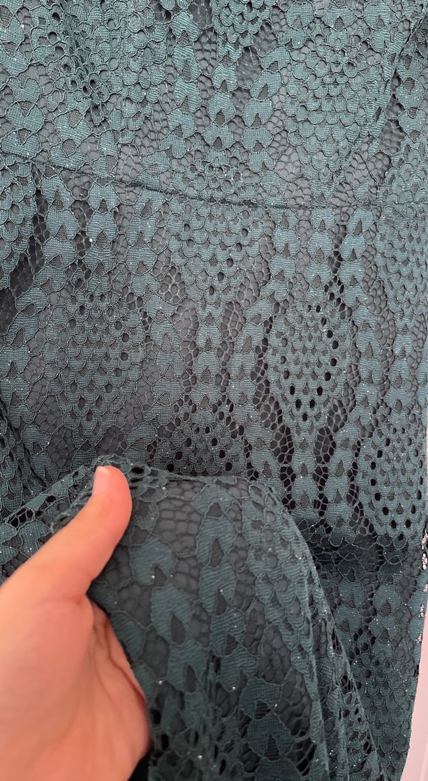 Dantel Detaylı Koyu Yeşil Uzun Abiye Elbise - Görsel 4