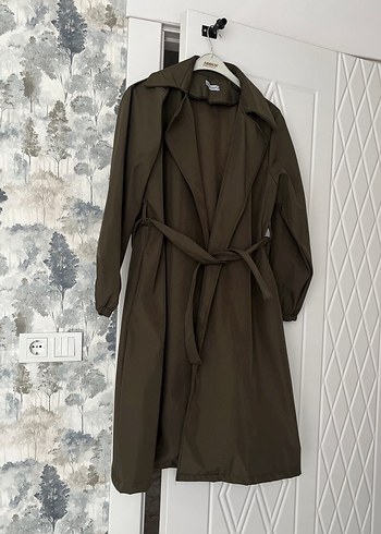 Kadın Kemerli Uzun Trençkot Haki - Görsel 5