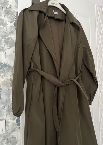 Kadın Kemerli Uzun Trençkot Haki - Görsel 4