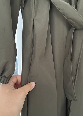 Kadın Kemerli Uzun Trençkot Haki - Görsel 3