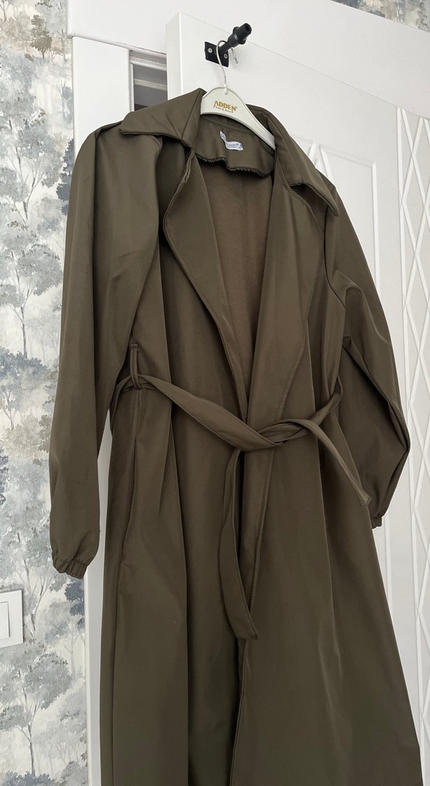 Kadın Kemerli Uzun Trençkot Haki - Görsel 4