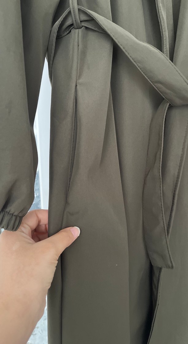 Kadın Kemerli Uzun Trençkot Haki - Görsel 3