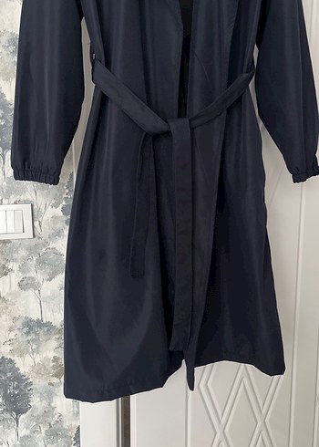 Lacivert Drapeli Kadın Trençkot - Görsel 2