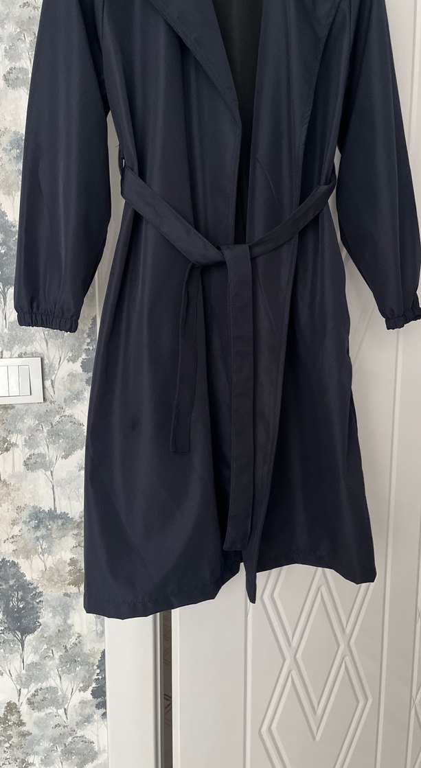 Lacivert Drapeli Kadın Trençkot - Görsel 2