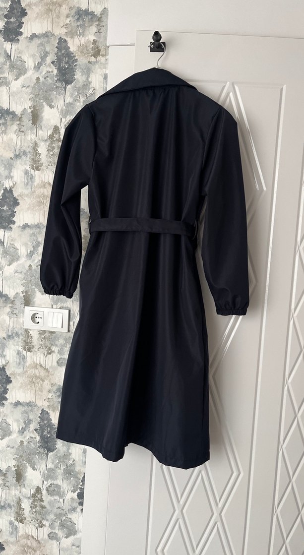 Lacivert Drapeli Kadın Trençkot - Görsel 5