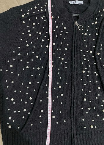 Pul İşlemeli Siyah Kısa Triko Kazak Hırka - Görsel 7