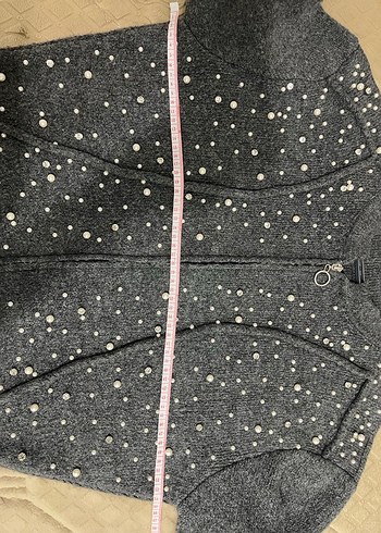 Nakışlı Gri Triko Kadın Kazak Hırka - Görsel 7