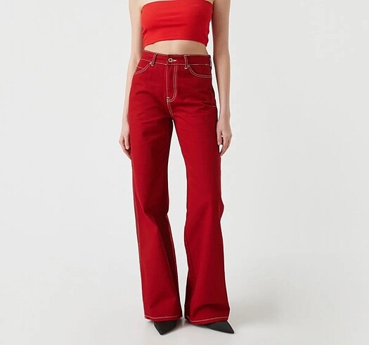 36 Beden Koton wide leg geniş paça pantolon