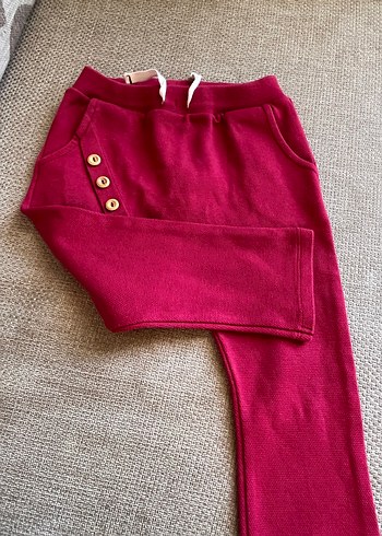 Bordo Düğmeli Rahat Kesim Kız Pantolonu - Görsel 3