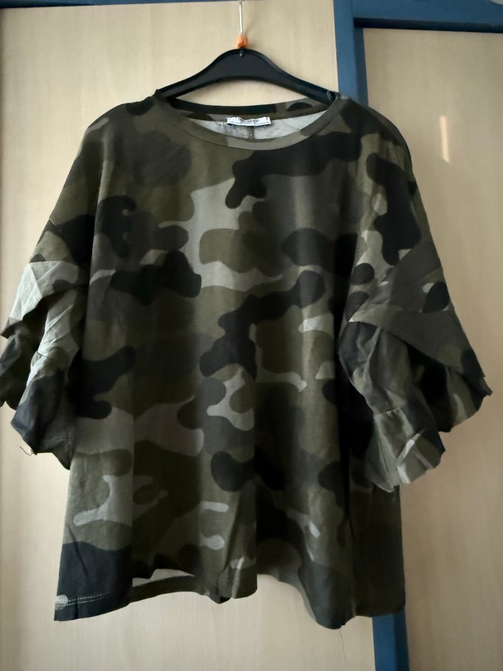 Zara Kamuflaj Desenli Salaş Tişört - Görsel 5