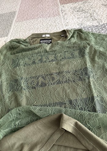 Dantel Detaylı Yeşil Kadın Tişört - Görsel 4