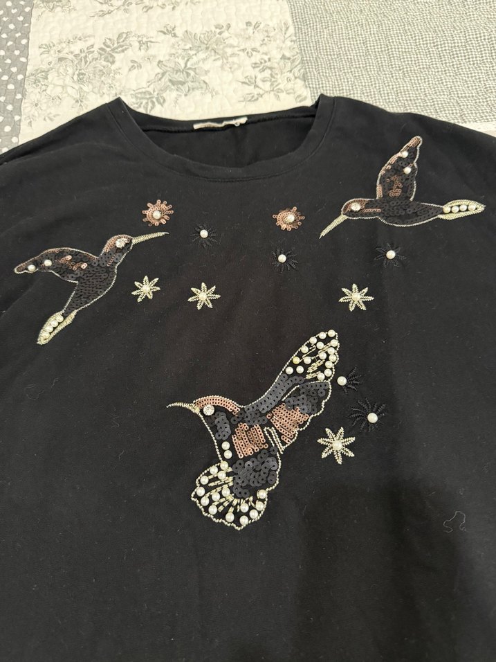 Payet İşlemeli Siyah Viskon Kadın Bluz - Görsel 2