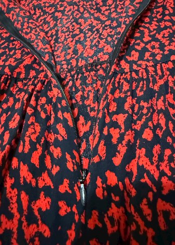 Zara Uzun Kollu Kırmızı Desenli Elbise - Görsel 7