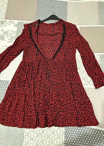 Zara Uzun Kollu Kırmızı Desenli Elbise - Görsel 8