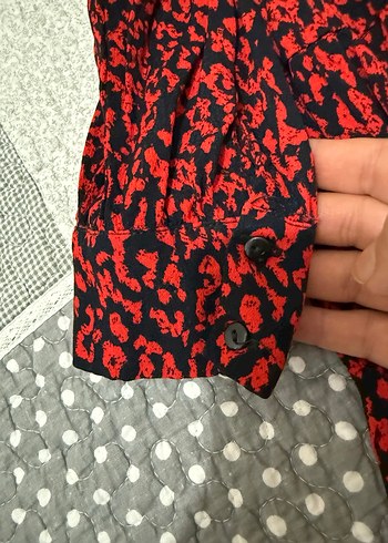 Zara Uzun Kollu Kırmızı Desenli Elbise - Görsel 3