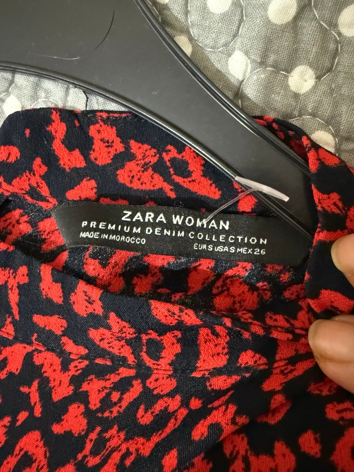 Zara Uzun Kollu Kırmızı Desenli Elbise - Görsel 4