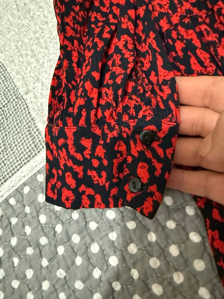 Zara Uzun Kollu Kırmızı Desenli Elbise - Görsel 3