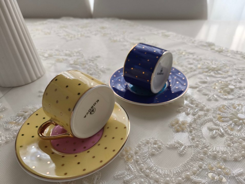 Lacivert ve Sarı Noktalı Kahve Fincanları - Görsel 2
