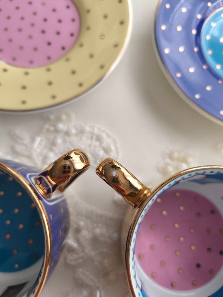 Lacivert ve Sarı Noktalı Kahve Fincanları - Görsel 3