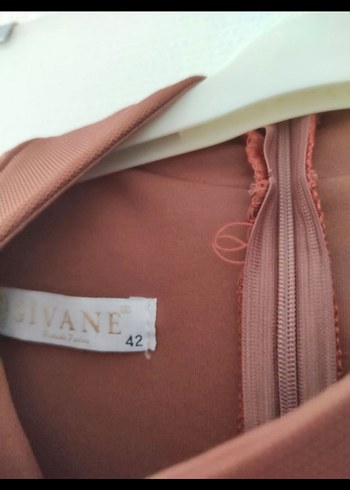 Kahverengi Uzun Kollu Drapeli Abiye Elbise - Görsel 4