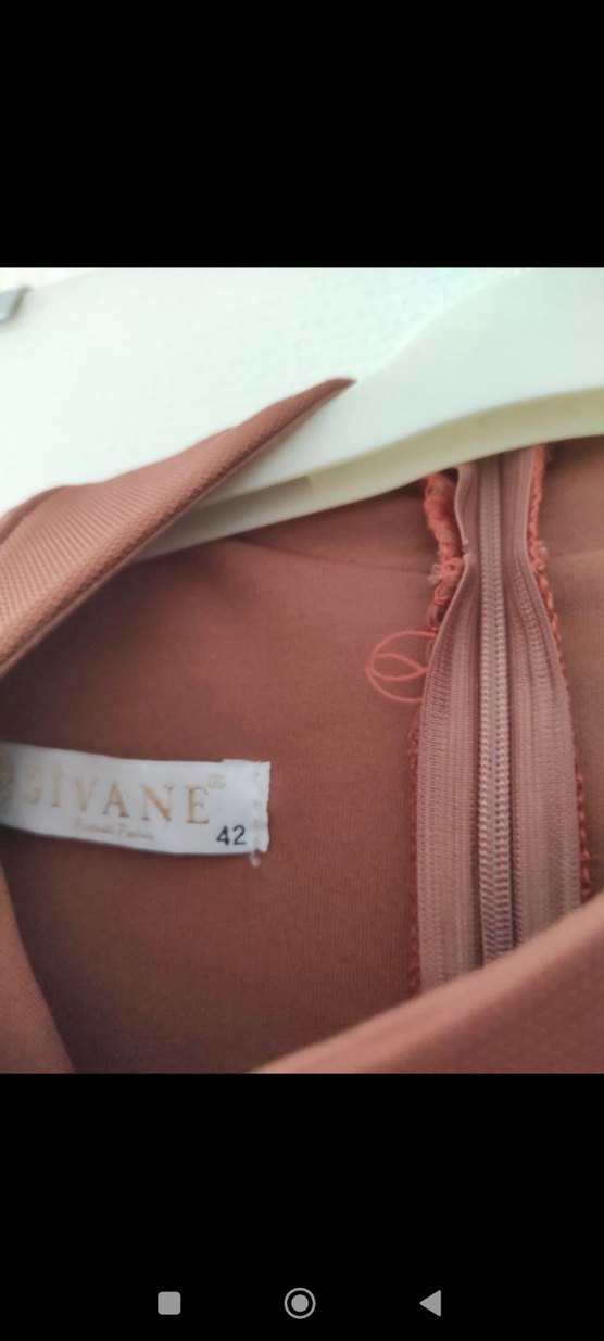 Kahverengi Uzun Kollu Drapeli Abiye Elbise - Görsel 4